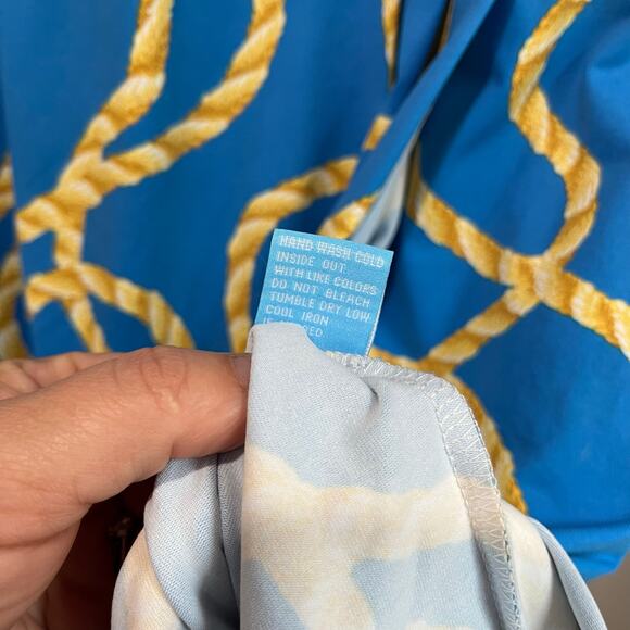 McLaughlin Blue Yellow Rope Print Wrap Dress Old Money Preppy Sz XS - Picture 10 of 10